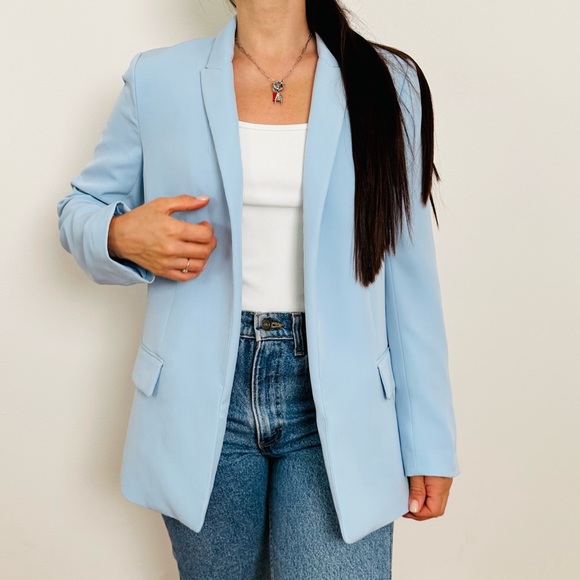 H&M straight cut blazer jacket baby blue color - Picture 5 of 11